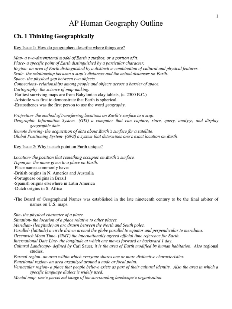 AP Human Geography Outline Ch. 1 Thinking Geographically