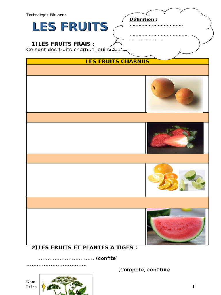 Cours sur les Fruits en Pâtisserie | PDF | Fruit | Nourritures
