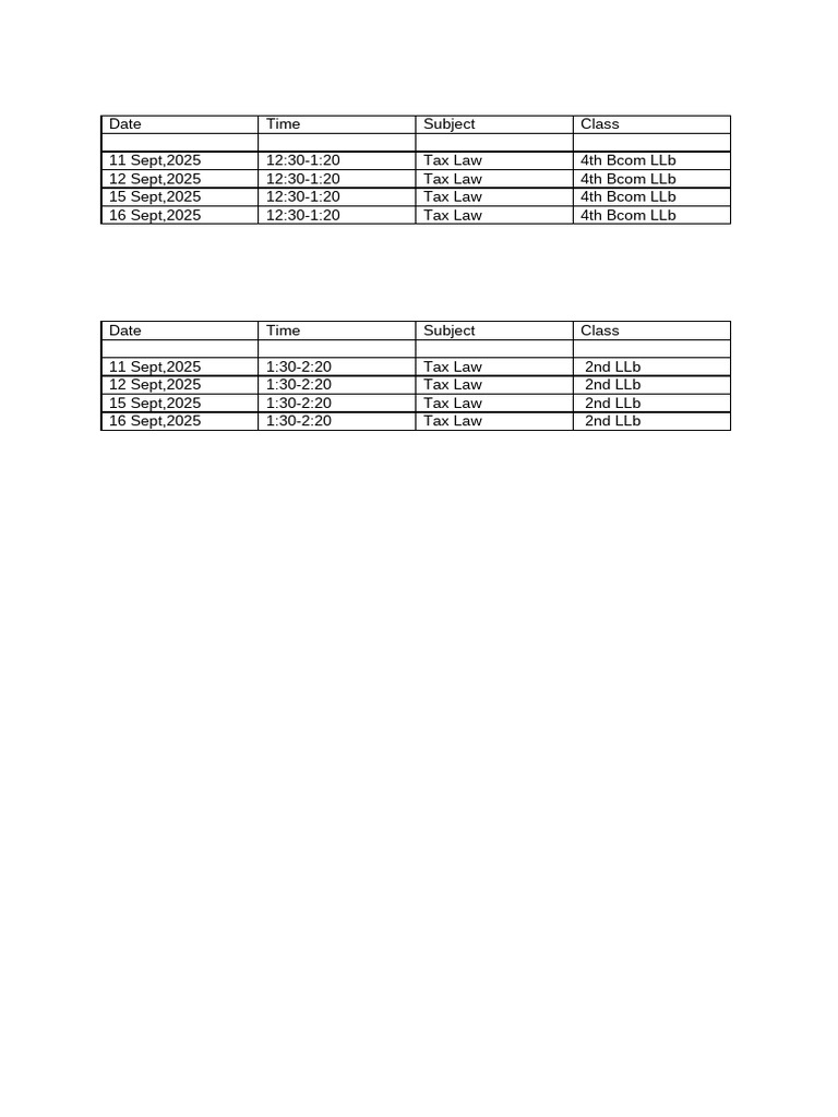 Time Table For Extra Class 10 | PDF