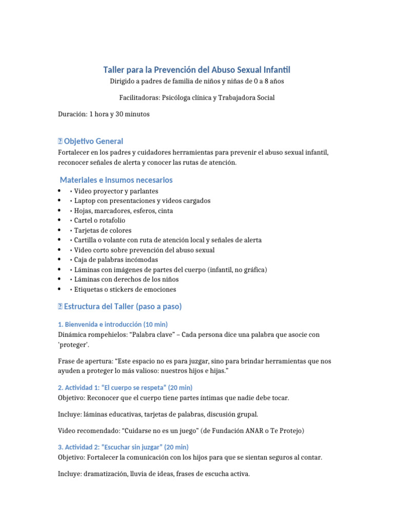 Taller de Prevención del Abuso Infantil | PDF