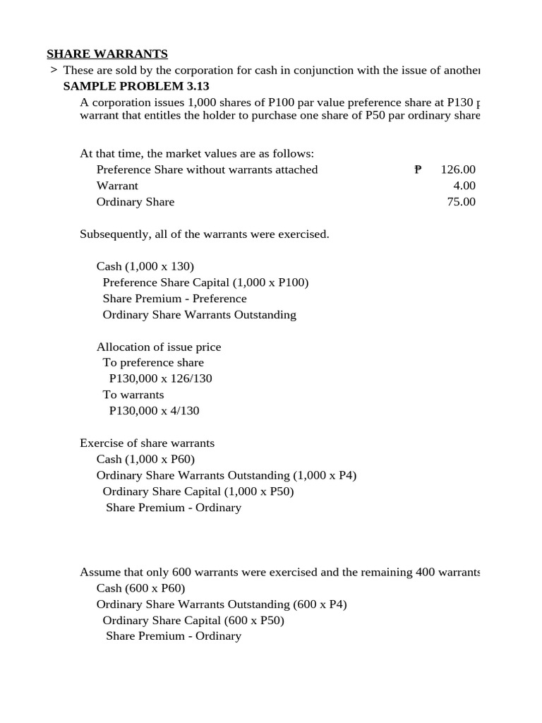 Understanding Share Warrants and Dividends | PDF | Preferred Stock ...
