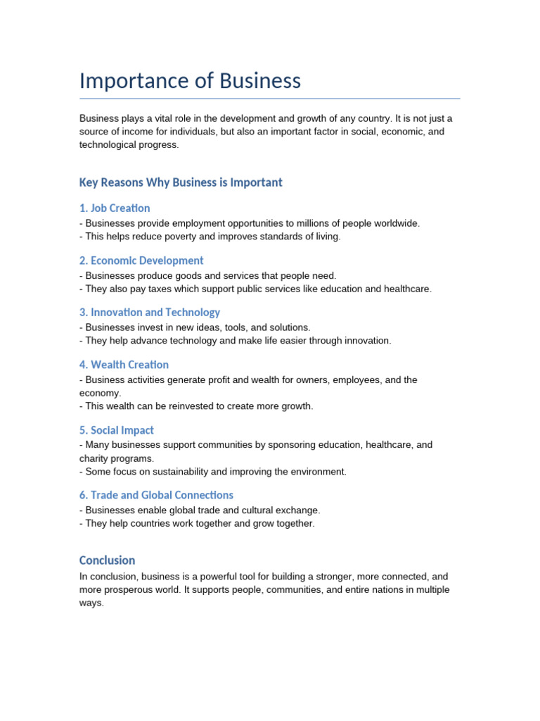 Significance of Business in Society | PDF