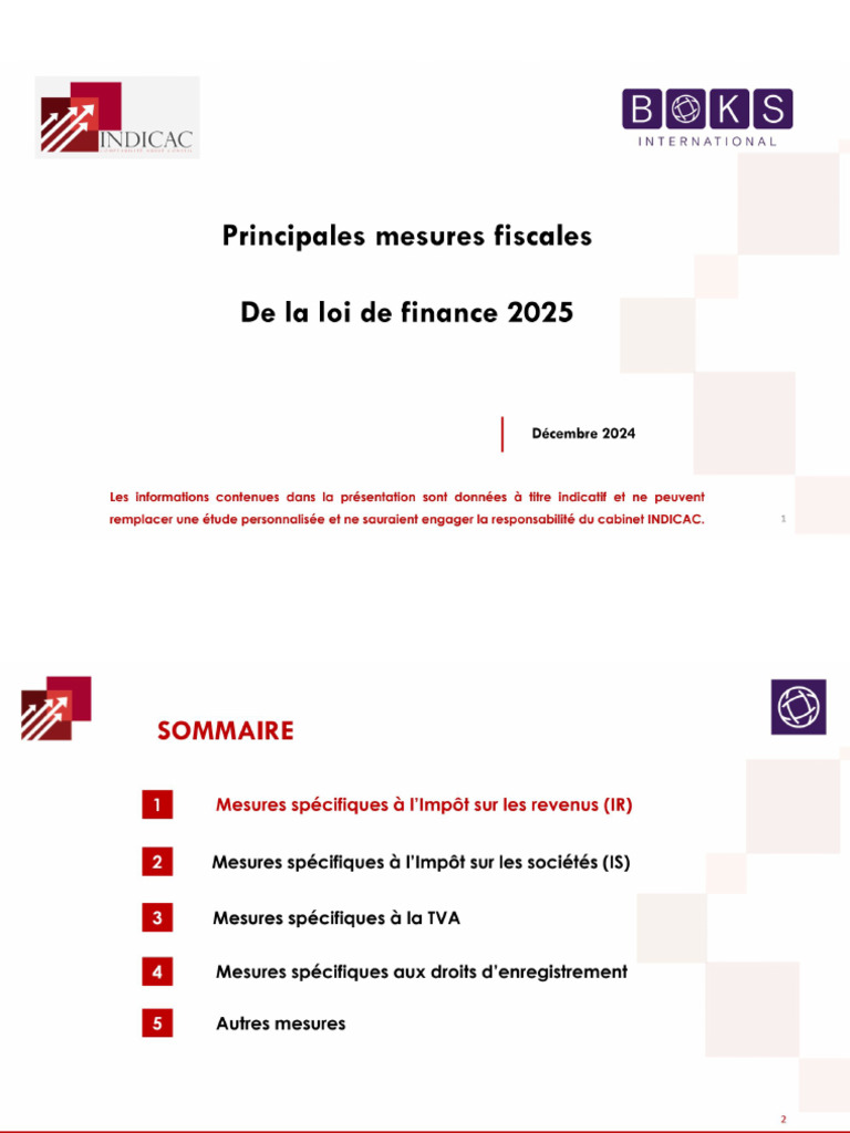 INDICAC - Mesures Fiscales LF 2025 | PDF