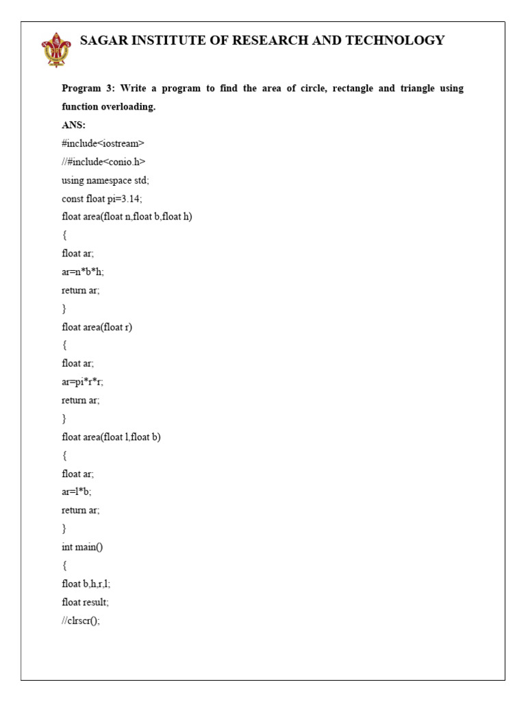 Area Calculation with Function Overloading | PDF
