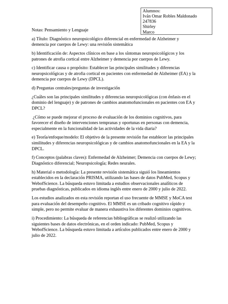 Diagnóstico diferencial Alzheimer y DPCL | PDF | Enfermedad de ...