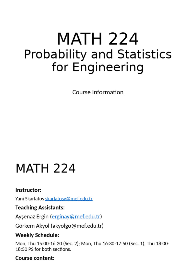 MATH 224: Probability & Statistics Course | PDF | Probability ...