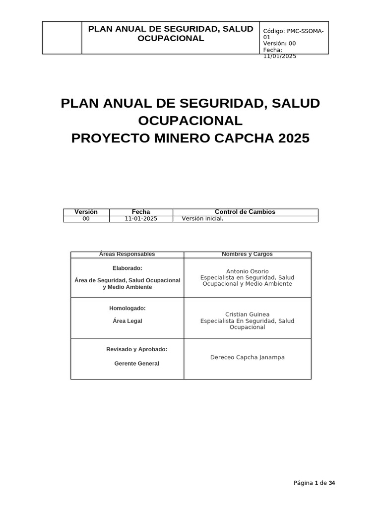 Plan Anual de Seguridad 2025 Capcha | PDF | Seguridad y salud ...