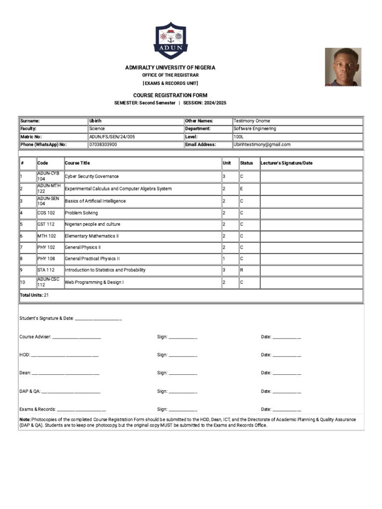 Adun Fs Sen 24 005 Course Form | PDF | Mathematics | Computing
