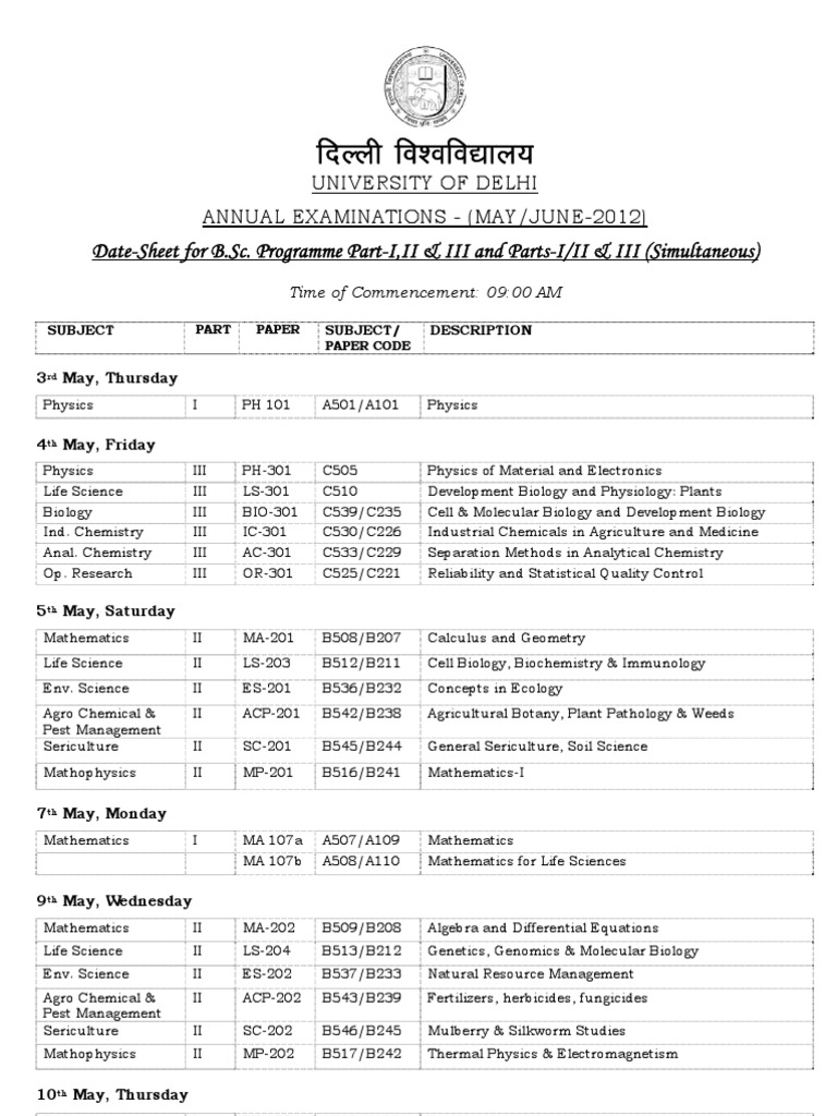 Date Sheet 3rd Year | PDF | Biology | Physics