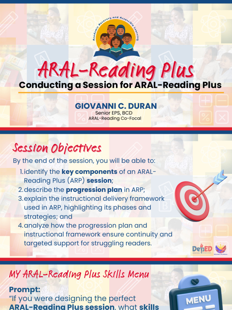 ARAL-Reading Plus Session Guide | PDF | Reading Comprehension | Learning