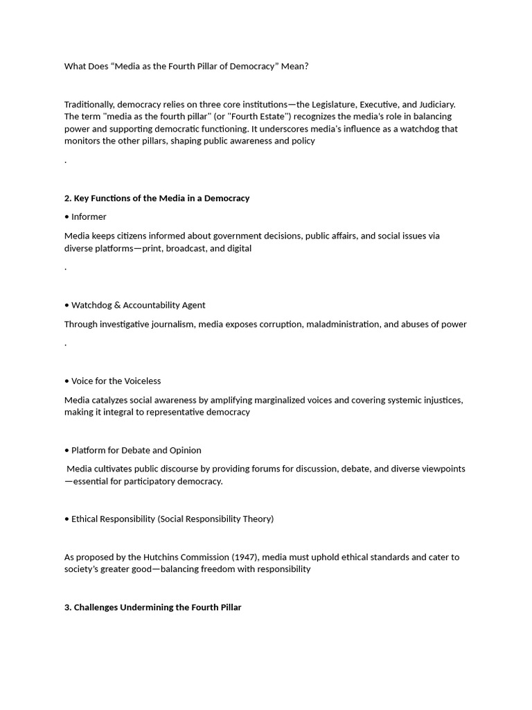 Media's Role as Democracy's Fourth Pillar | PDF | Democracy | Political ...
