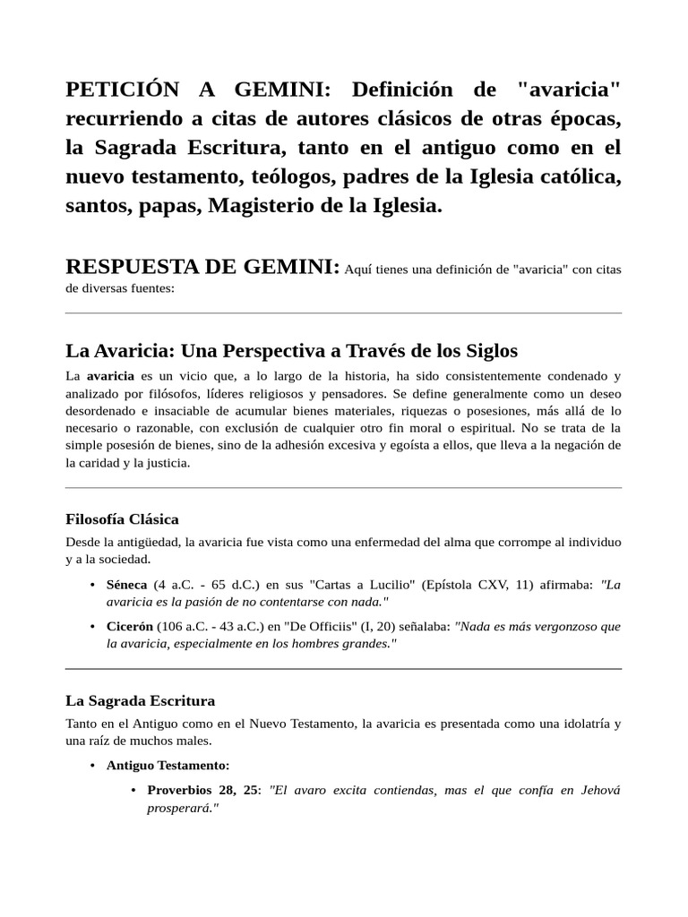 Avaricia en la Biblia: Definición y Citas | PDF | Codicia | Orgullo