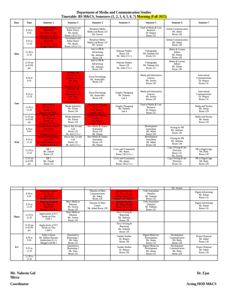 FEMA Exams Timetable Fall 2025 | PDF | Mass Media | Communication