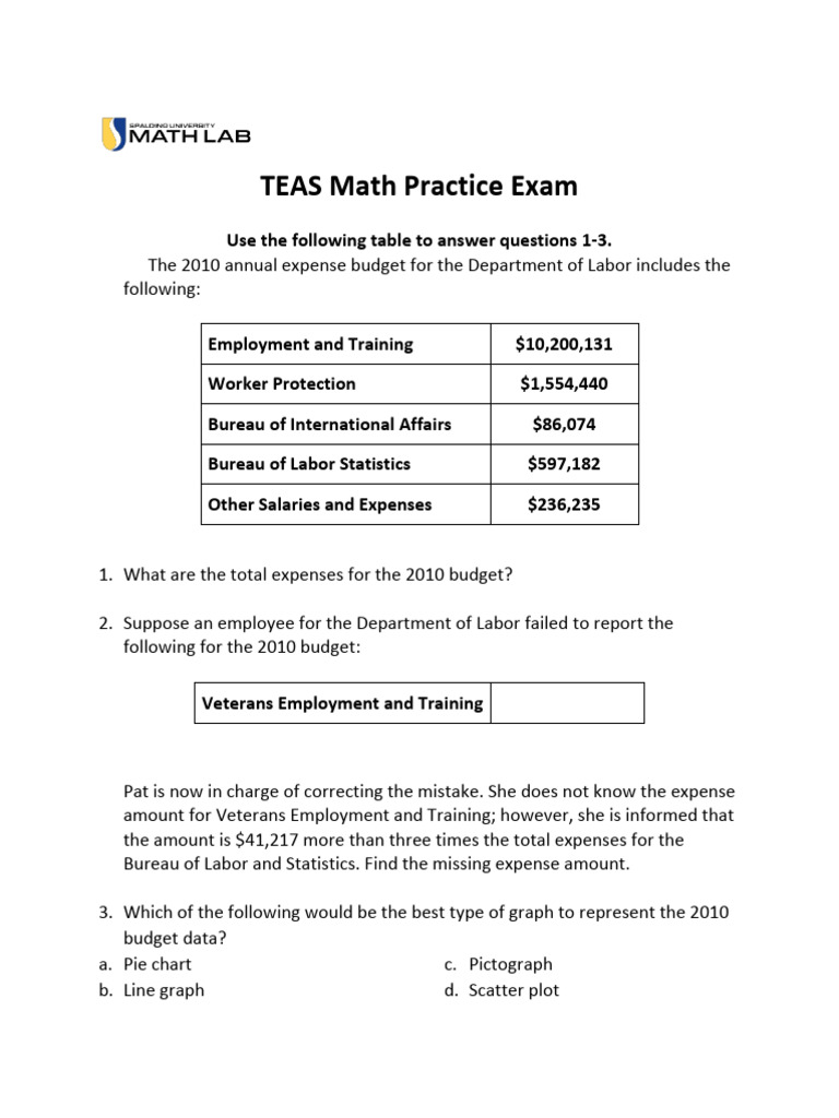 TEAS Math Practice Exam | PDF | Yard | Foot (Unit)