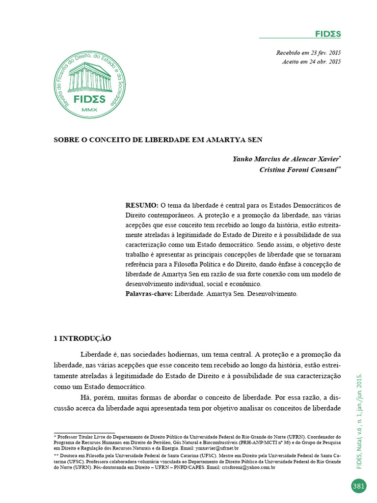 Liberdade segundo Amartya Sen e Filosofia Política | PDF | Liberdade ...