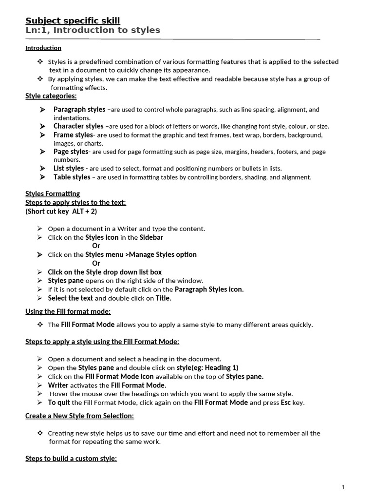 I T, LN 1 Introduction To Styles | PDF | Paragraph | Graphical User ...