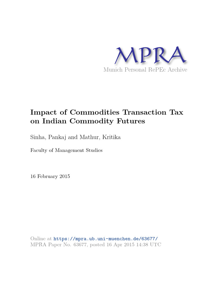 MPRA Paper 63677 | PDF | Taxes | Futures Contract