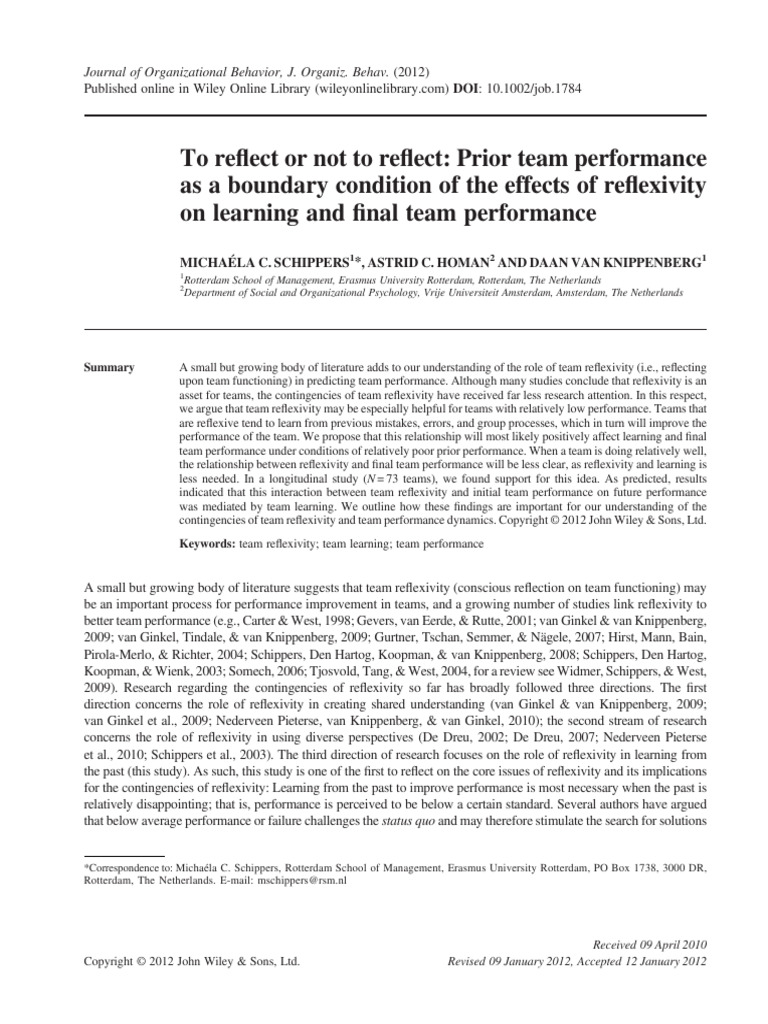 Team Reflexivity and Performance Dynamics | PDF | Reflexivity (Social ...