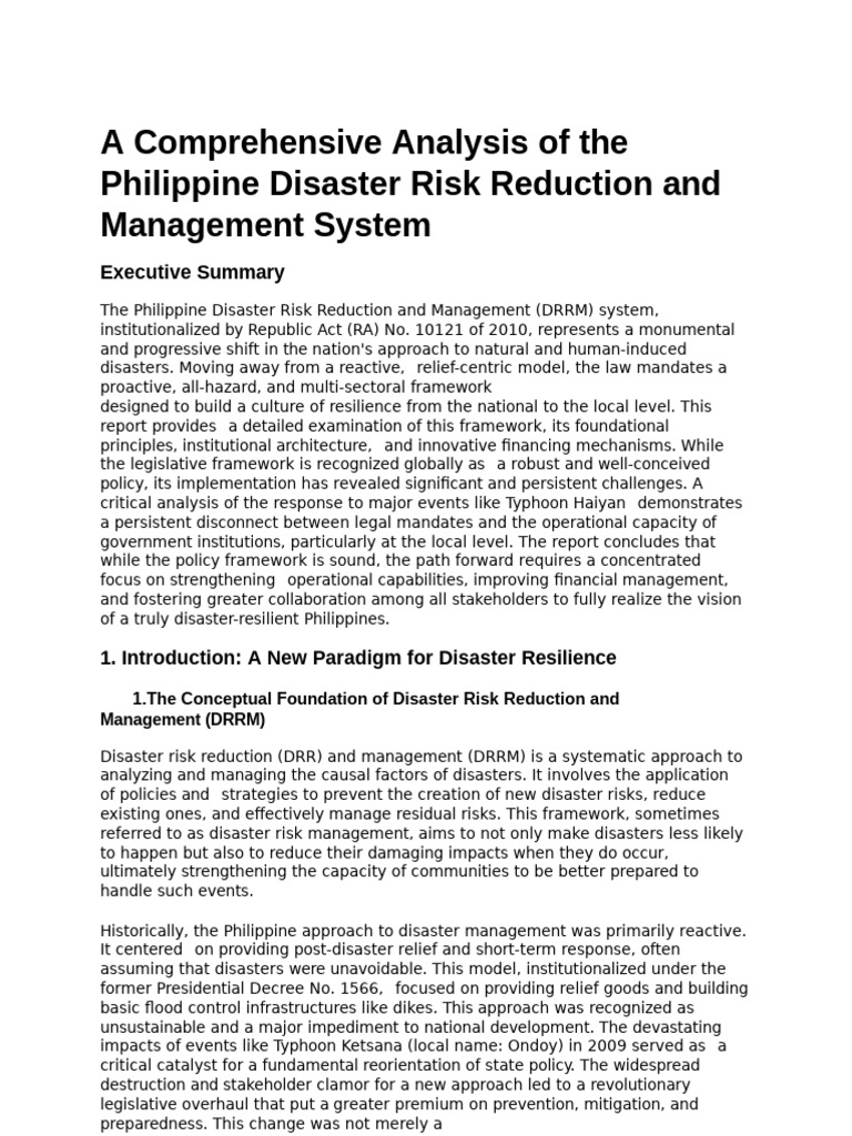 Philippine Disaster Risk Management Analysis | PDF | Emergency ...