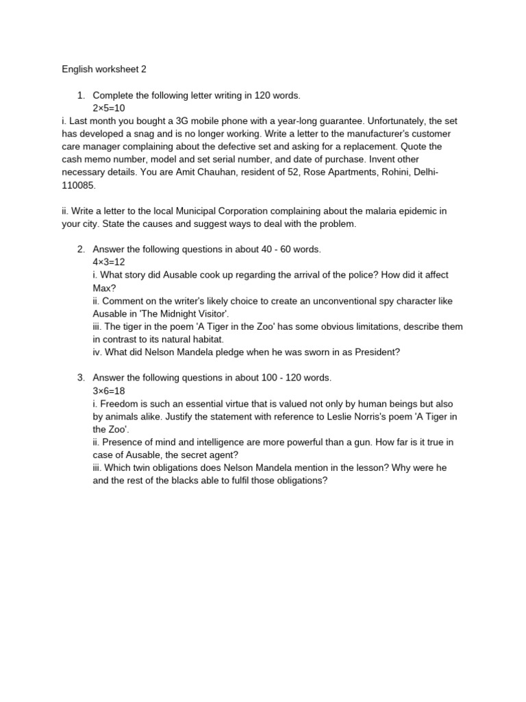 English Worksheet: Letter Writing & Analysis | PDF
