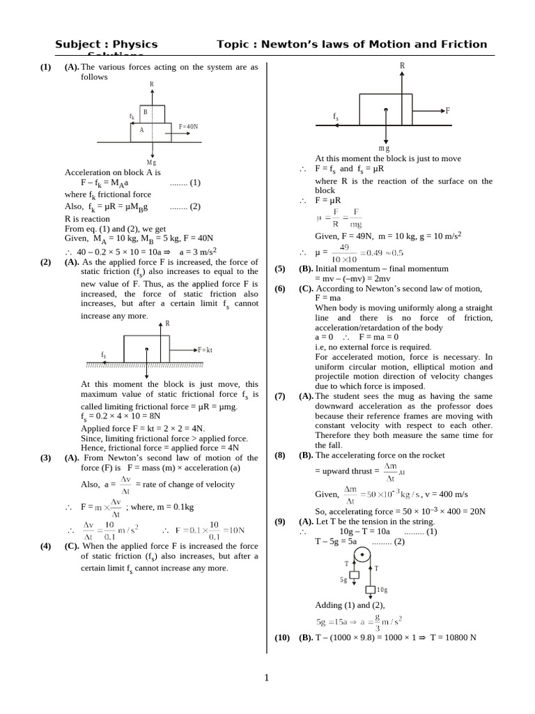 5-Chapter Test Newton's Laws of Motion and Friction) - Solutions 13-09 ...