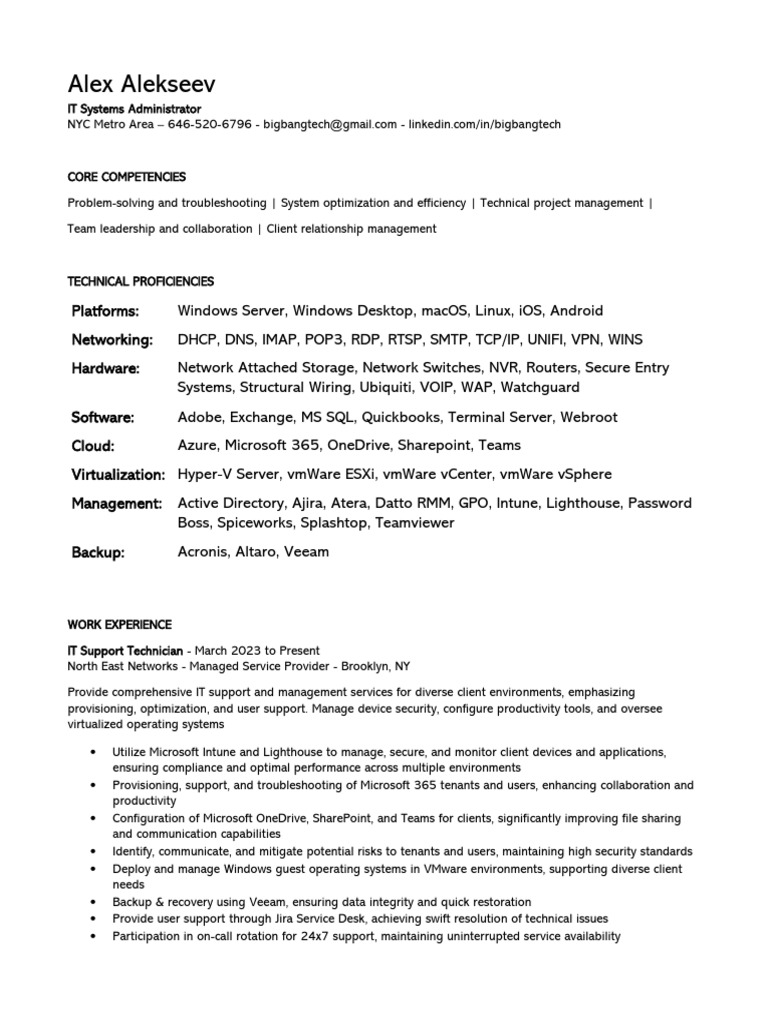 IT Systems Administrator Resume Summary | PDF | Computer Network | Security