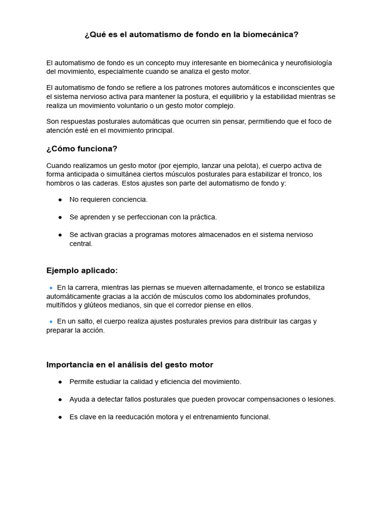 ¿Que Es El Automatismo de Fondo en Biomecánica | PDF