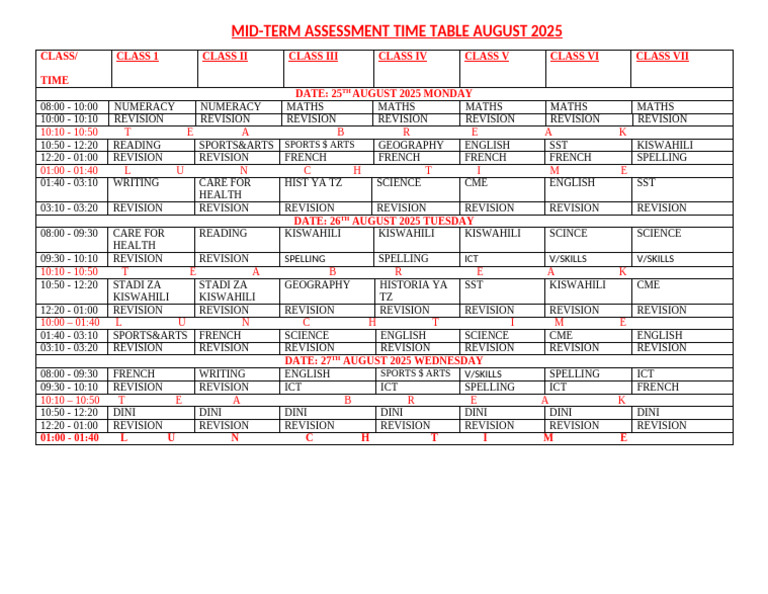 Mid-Term Assessment Schedule 2025 | PDF