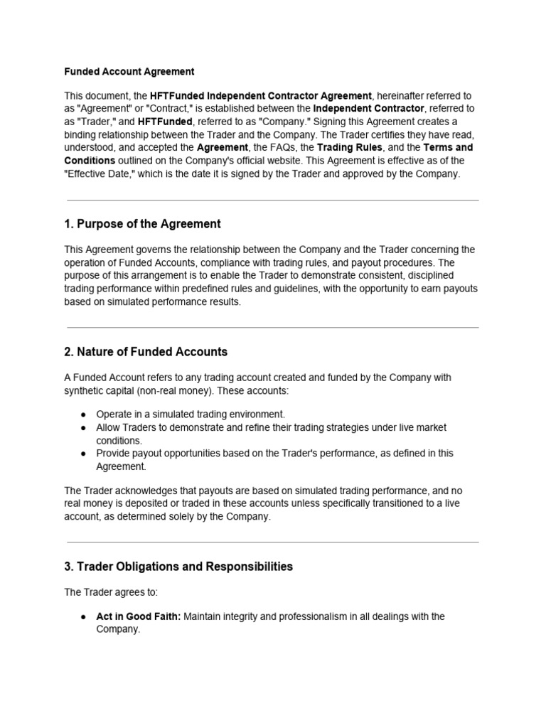 HFTFunded Account Agreement Overview | PDF | Employment | Business