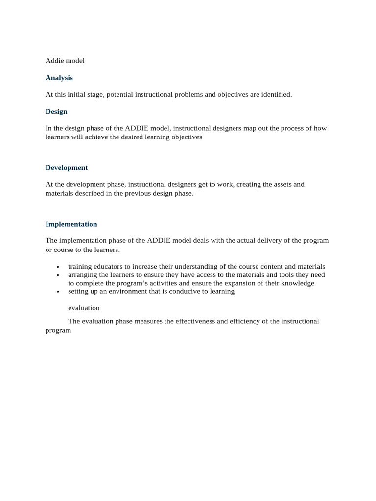 ADDIE Model Overview for Educators | PDF