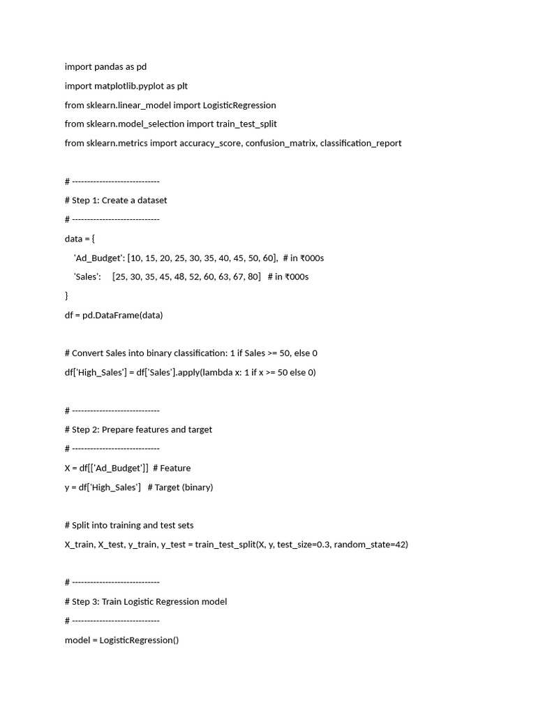 ML Lab Logitsic Regression | PDF