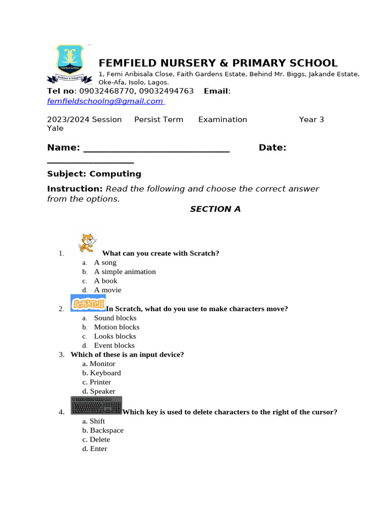 Year 3 Computing Exam Questions | PDF | Control Key | Computer Keyboard