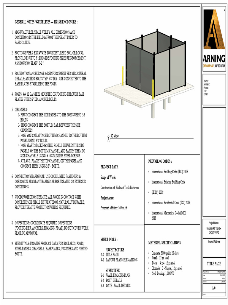 Walmart Trash Enclosure Construction Plan | PDF | Screw | Building ...