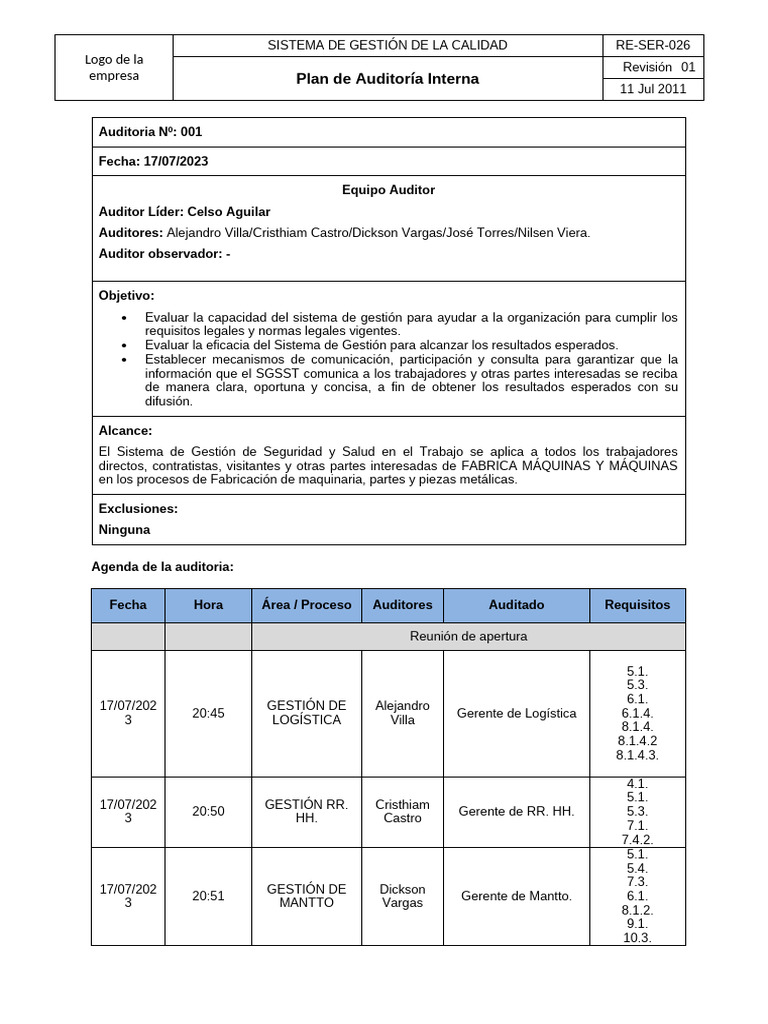 Plan de Auditoría Interna 2023 | PDF | Auditoría | Control (social y ...