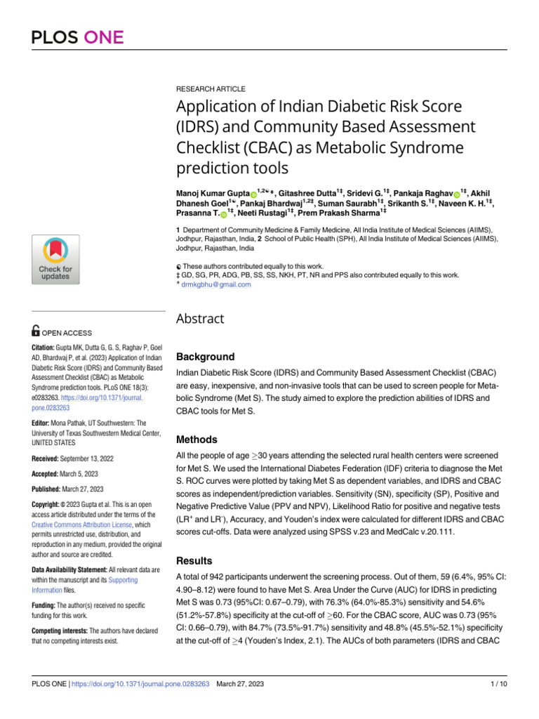 Gupta Et Al. - 2023 - Application of Indian Diabetic Risk Score (IDRS ...