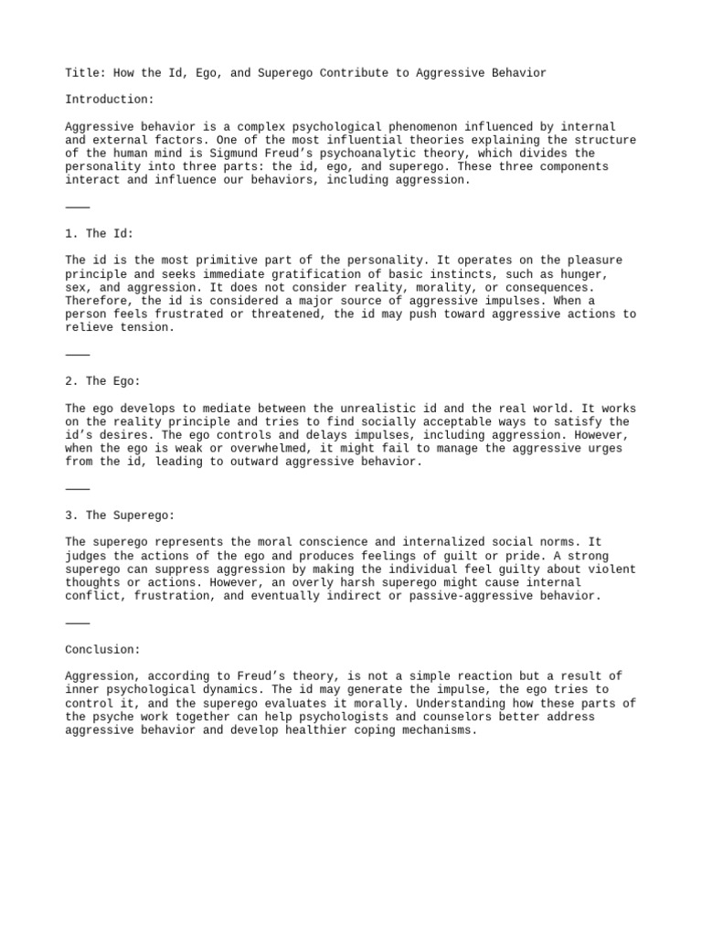 Freud's Id, Ego, Superego and Aggression | PDF