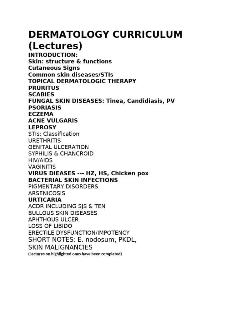 Comprehensive Dermatology Curriculum | PDF