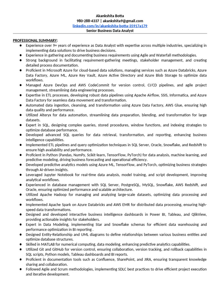 Senior Business Data Analyst Profile | PDF | Microsoft Sql Server ...