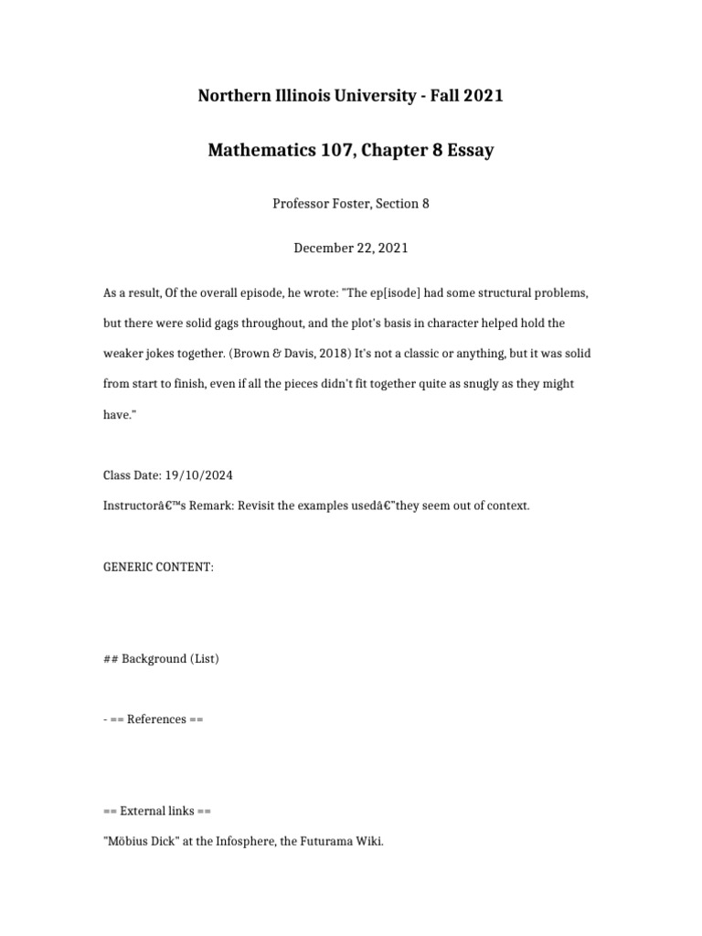 NIU Math 107 Fall 2021 Essay Analysis | PDF