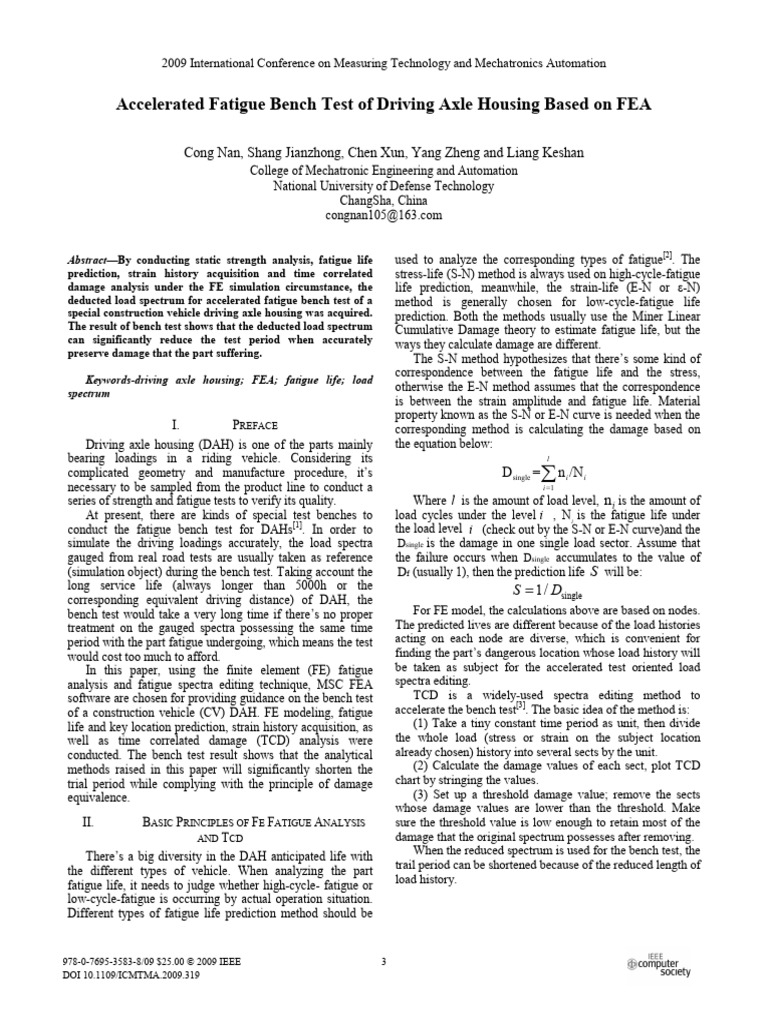 Accelerated Fatigue Bench Test of Driving Axle Housing Based On FEA ...