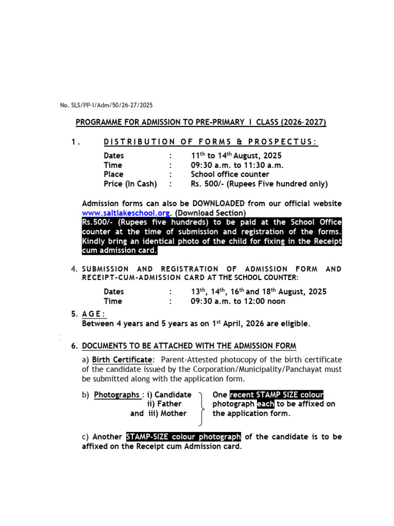 Pre-Primary Admission Form 2026 | PDF | Government | Government And ...
