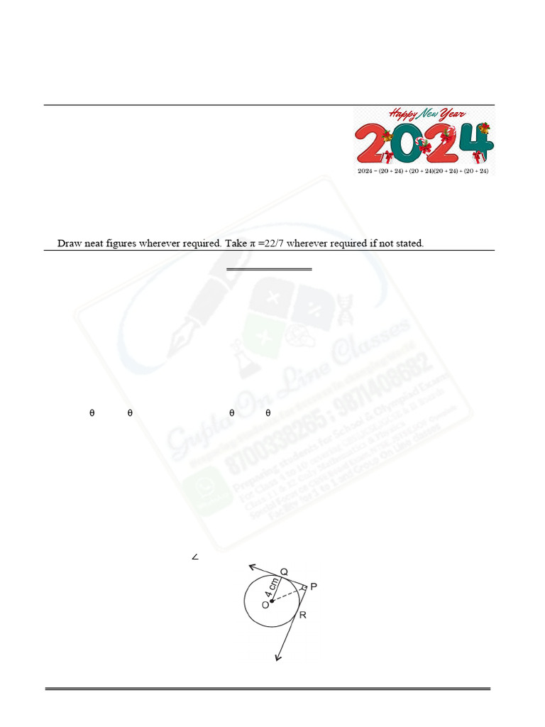 Class X Mathematics Sample Paper 2024 | PDF | Area | Circle