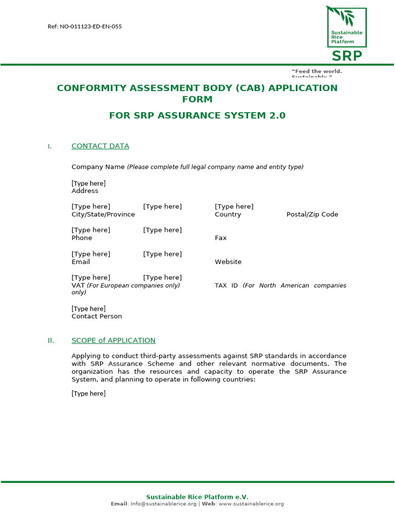 SRP Assurance System CAB Application Form | PDF | Audit | Business
