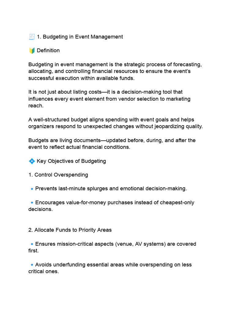 Event Management Budgeting Essentials | PDF | Budget | Safety
