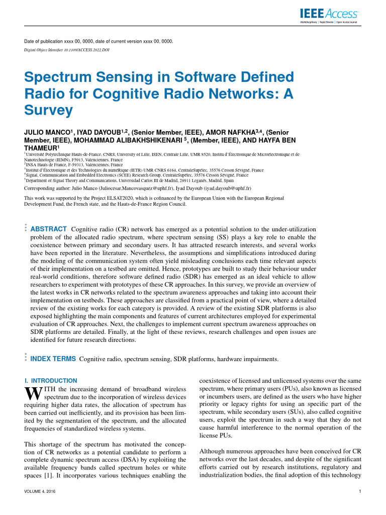 Spectrum Sensing in SDR for CR Networks | PDF | Software Defined Radio ...