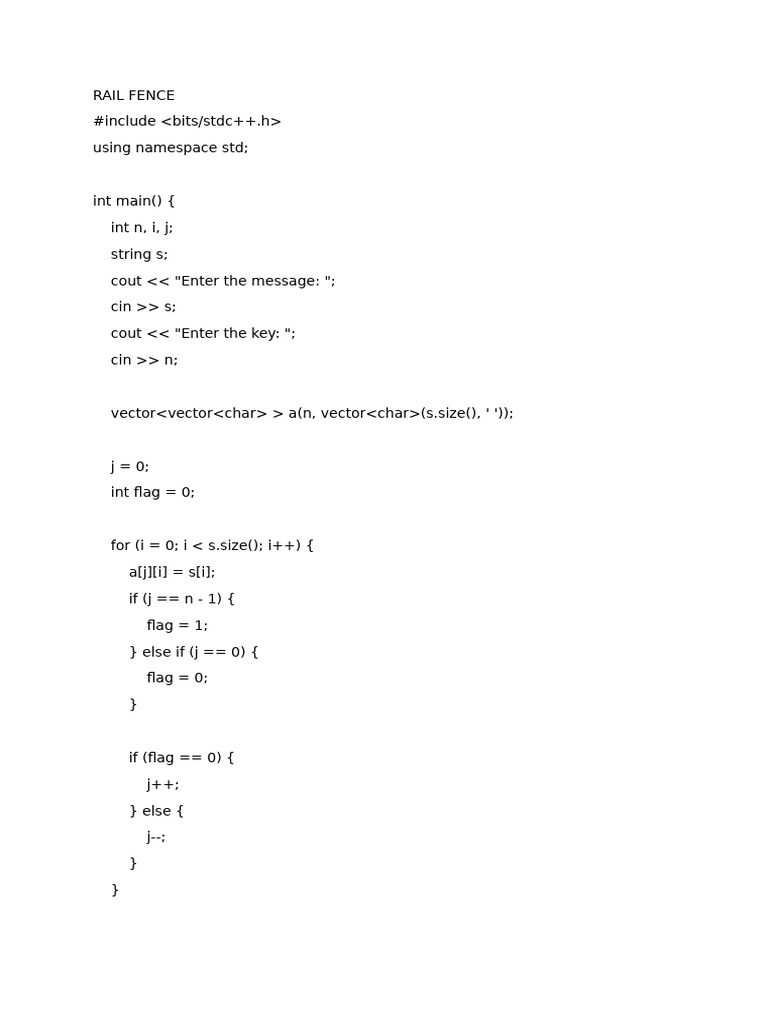 Rail Fence Cipher Implementation | PDF