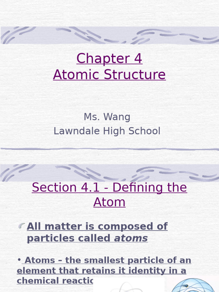 Defining the Atom: Chapter 4 Overview | PDF | Atoms | Chemical Elements