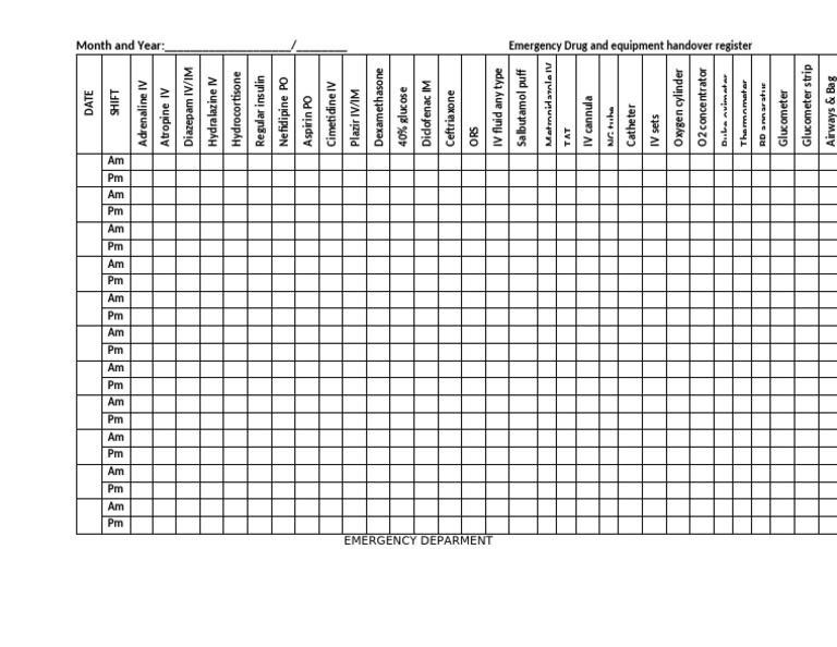 Emergency Drug and Equipment Handover Register | PDF