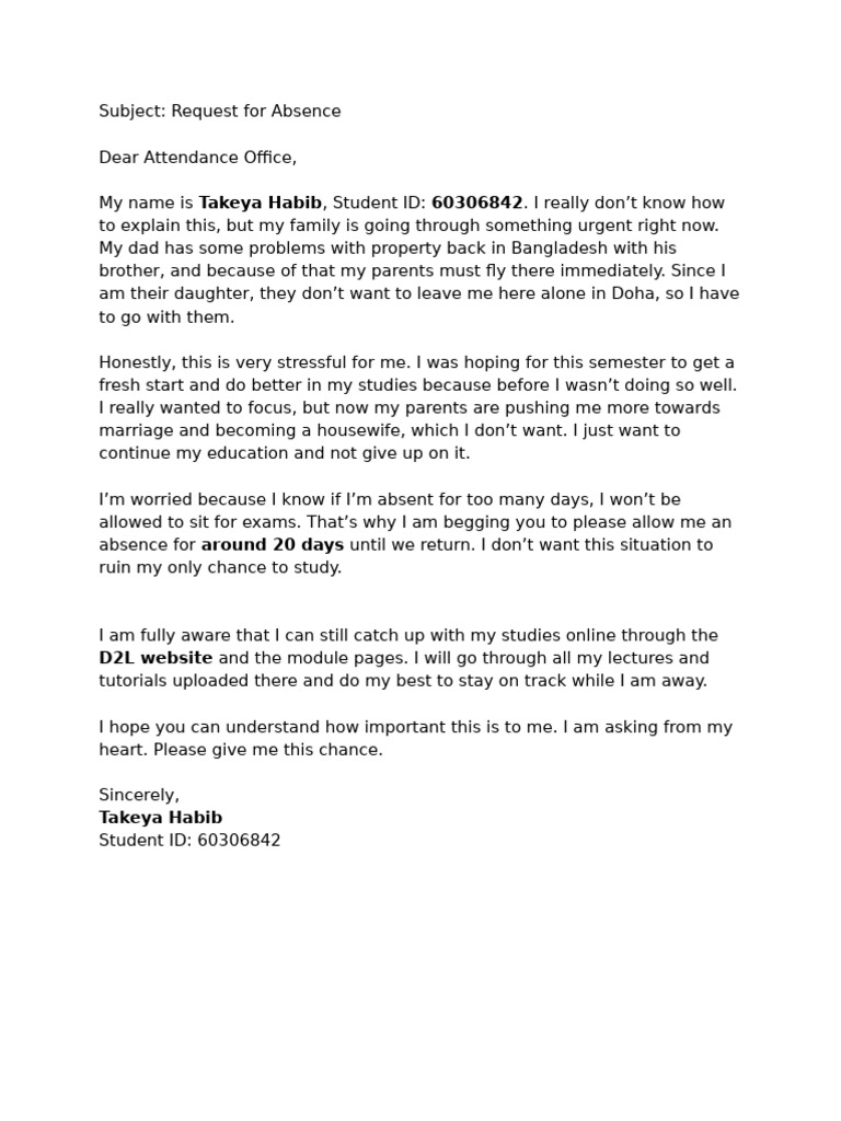 Request For Absence | PDF