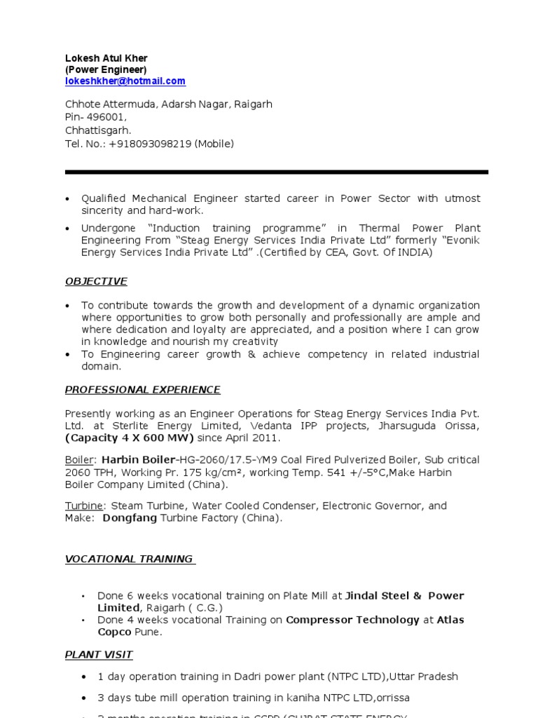 Lokesh Kher: Power Engineer Profile | PDF | Power Station | Boiler